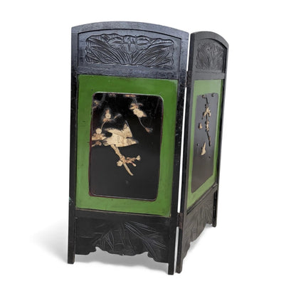 Japanese Lacquered Two-Panel Folding Screen – Hand-Carved & Painted Divider