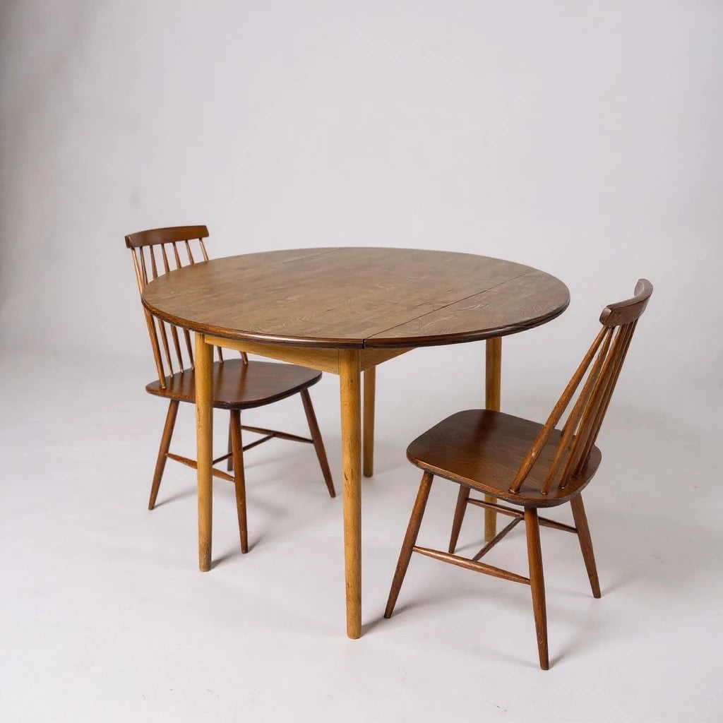 Vintage Drop Leaf Dining Table with Stickback Chairs – Space Saving Kitchen Set