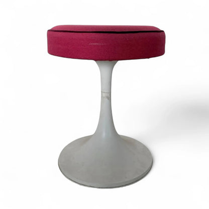 Mid-Century Fibreglass Tulip Stool | White Base with Red Cushion