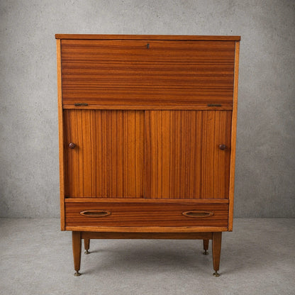 Mid Century Jentique Walnut & Teak Bureau Cabinet / Home Office Secretary Desk