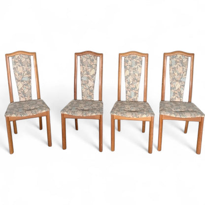 Set of Four Skovby Danish Dining Chairs | Solid Oak Frame with Patterned Upholstery
