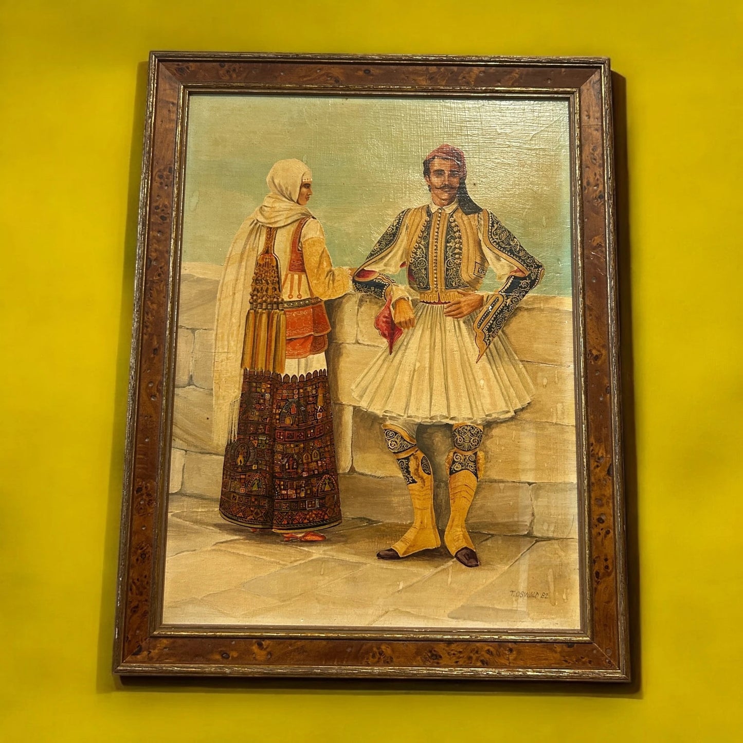 Vintage 1980s Greek Orthodox Scene Oil Painting