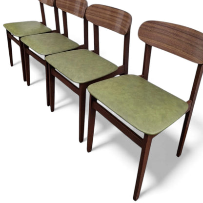 Mid Century Dining Chairs - Set of Four Teak Frames with Green Vinyl Seats