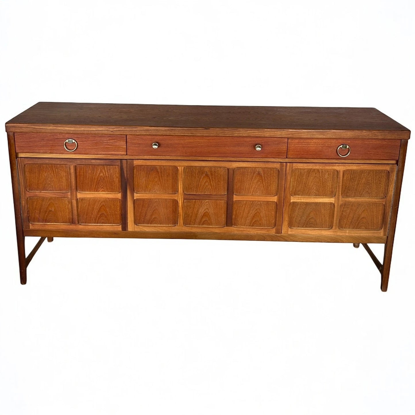 Mid Century Modern Nathan Squares Teak Sideboard Credenza Buffet