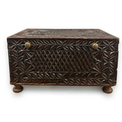 Vintage 1950s Indian Carved Wood Jewellery Box