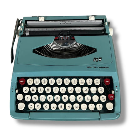 Mid Century Modern Smith Corona Blue Portable Typewriter