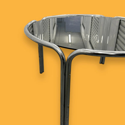 Mid Century Smoked Glass and Chrome Round Coffee Table