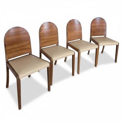 Art Deco Dining Chairs – Walnut Set of Four with Cream Upholstery, Vintage Style