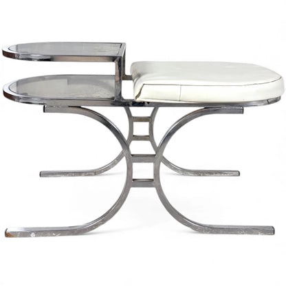 Chrome and Glass Telephone Bench – 1970s Space Age Design