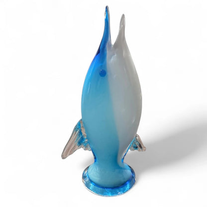 Vintage Murano Glass Dolphin | Blue & White Hand-Blown Art Glass Figurine | Mid-Century