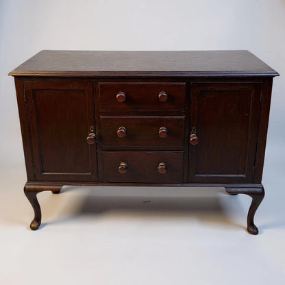 Vintage Dark Oak Kitchen Unit Sideboard – Queen Anne Revival Style