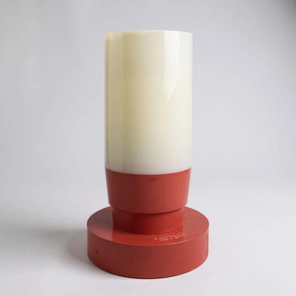 Mid Century Modern Space Age Pink and White Battery Powered Button Table Lamp