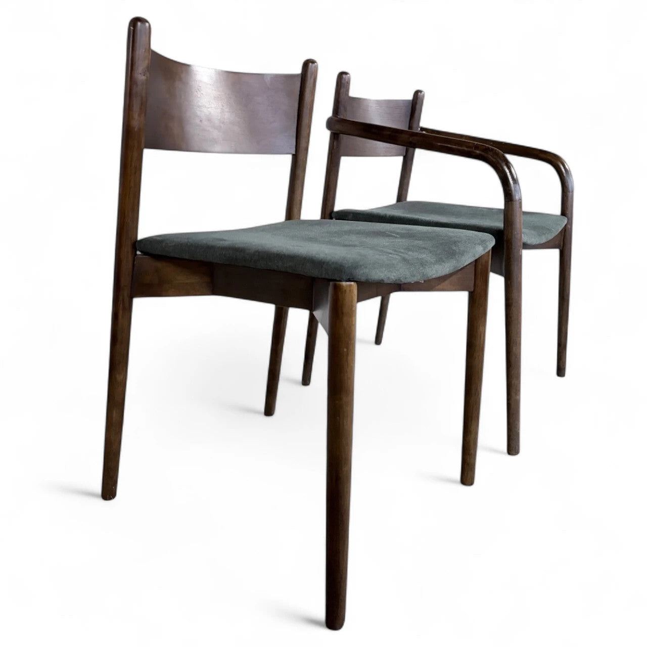 Pair of Mid-Century Modern Dark Wood Dining Chairs – Danish Style