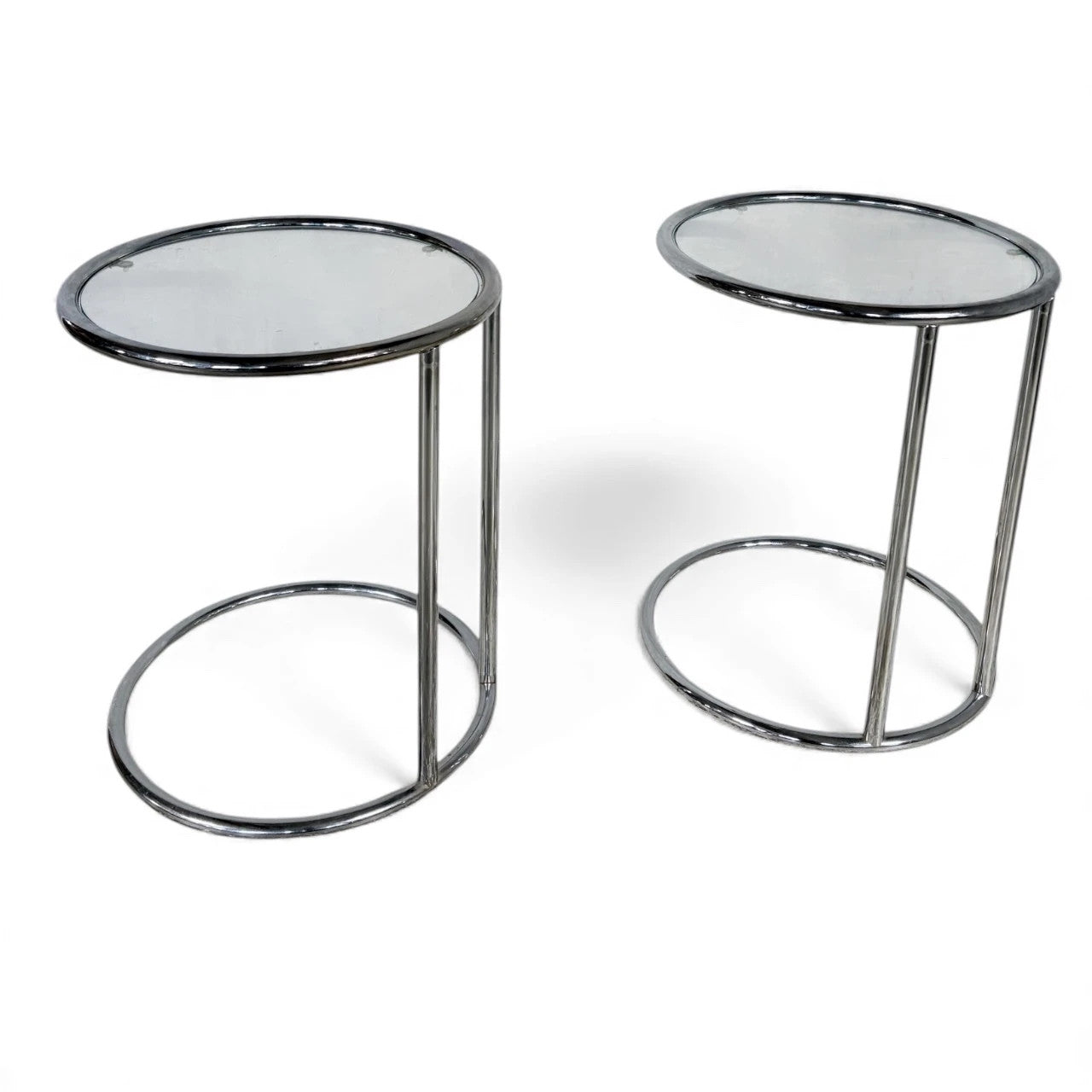 Italian Chrome Bedside Tables – Mid-Century Modern Glass Top Side Tables — view 2