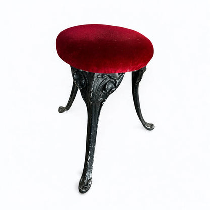Mid Century Coalbrookdale Cast Iron Red Velvet Low Stool