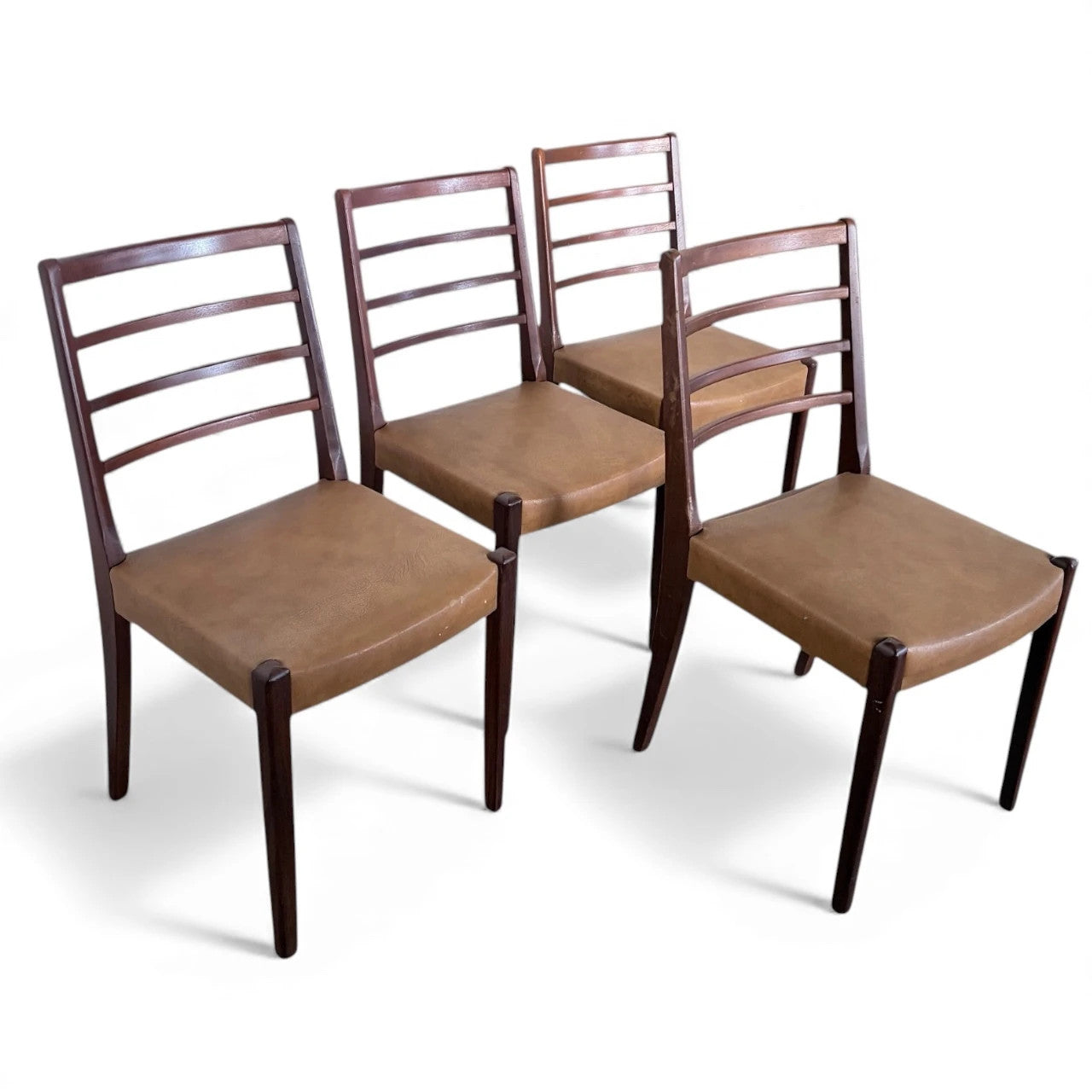 Ladder Back Dining Chairs – Set of Four Mid Century Vintage Afromosia Wood Seats