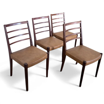 Ladder Back Dining Chairs – Set of Four Mid Century Vintage Afromosia Wood Seats