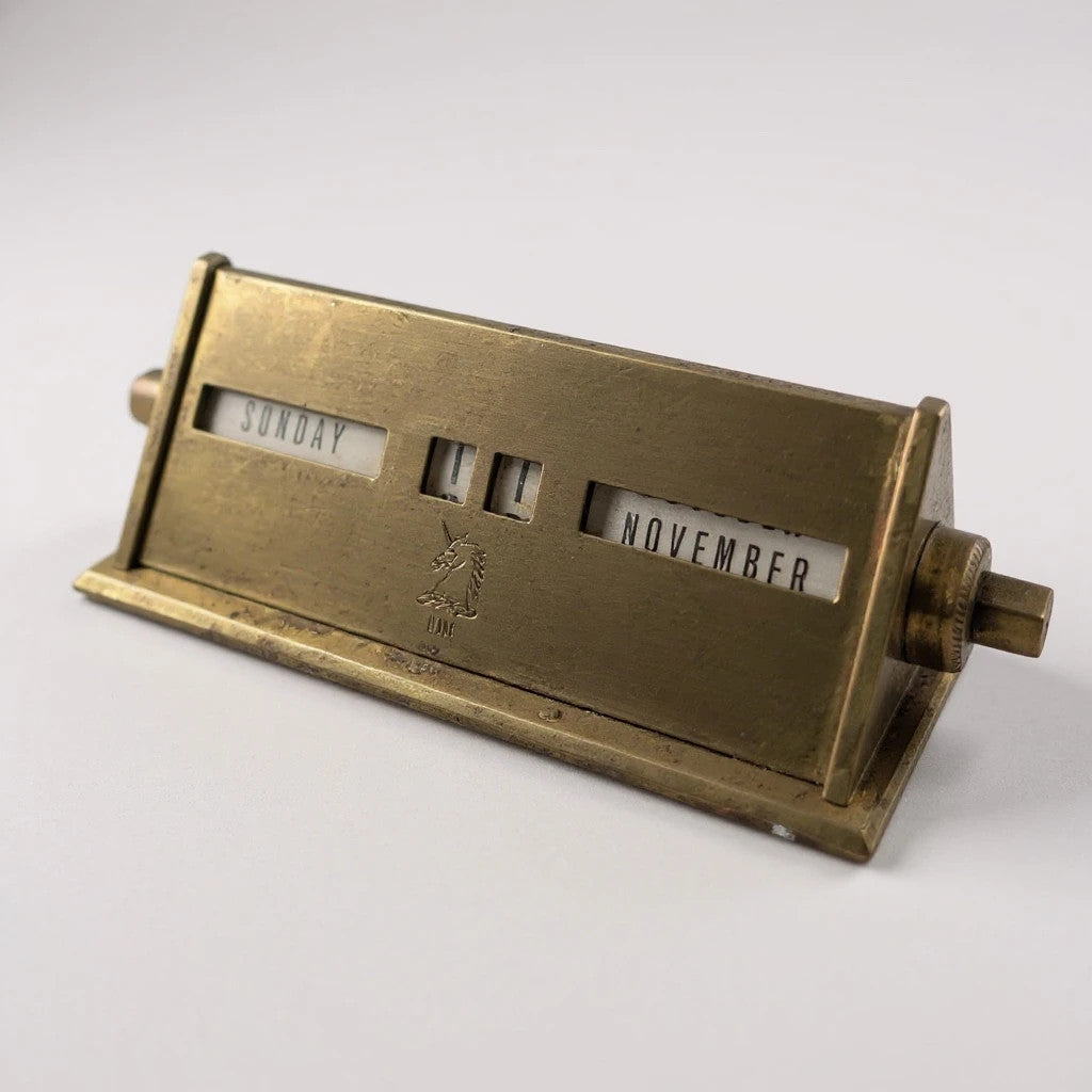 Vintage Brass Perpetual Desk Calendar – Mid-Century Industrial Office Accessory