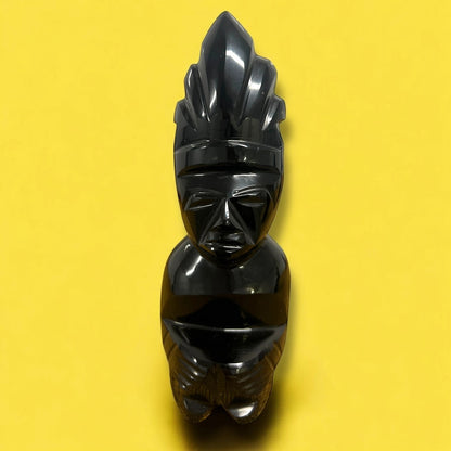 Mid Century Aztec Warrior Obsidian Statue