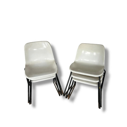 Mid Century Stackable White Plastic & Metal Chairs | Vintage Industrial Seating