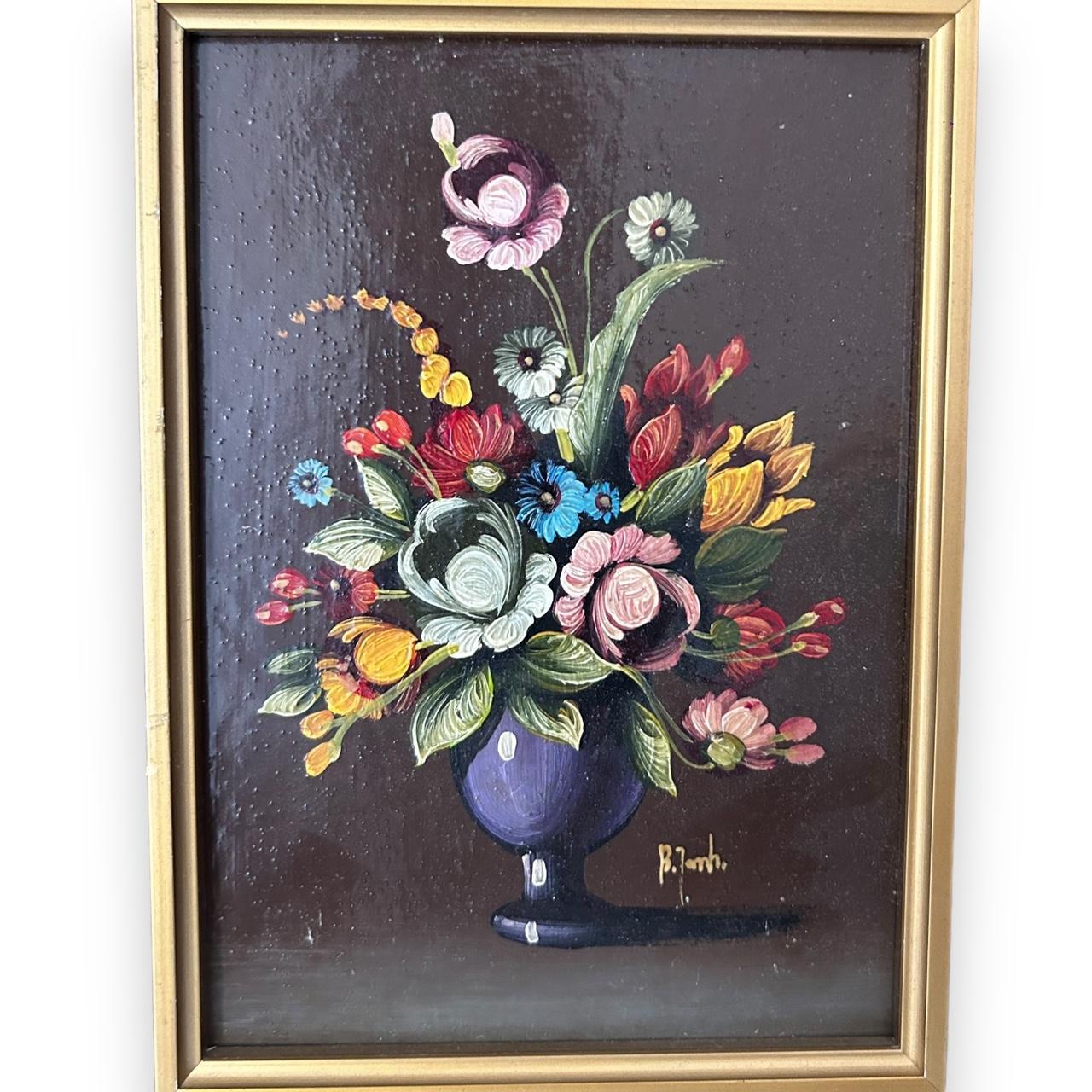 Vintage 1960s Still Life Flowers Art Painting