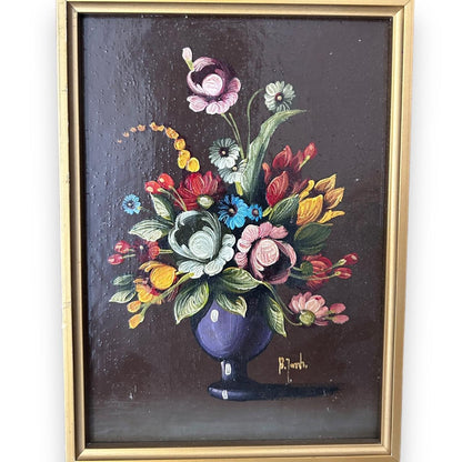 Vintage 1960s Still Life Flowers Art Painting