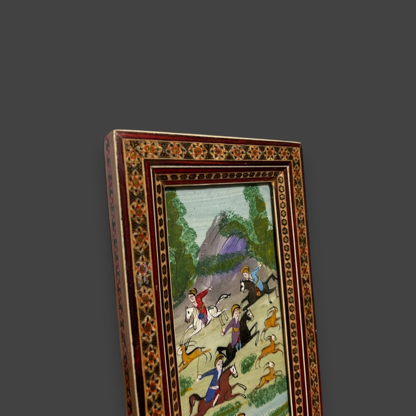 Vintage 1960s Persian Khatam Watercolour Framed Painting