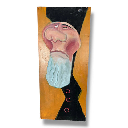 Vintage Old Man Portrait Painting – Whimsical Caricature Style Folk Art
