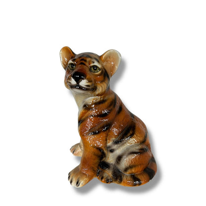 Vintage Italian Ceramic Tiger Cub Figurine – Hand-Painted Mid-Century Modern