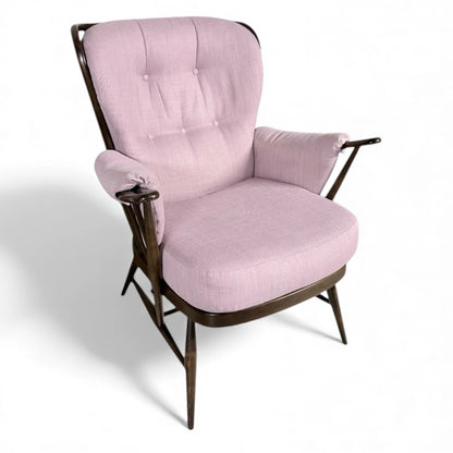 Ercol Everest Armchair – Mid Century Dark Beech Frame | Dusty Pink Upholstery