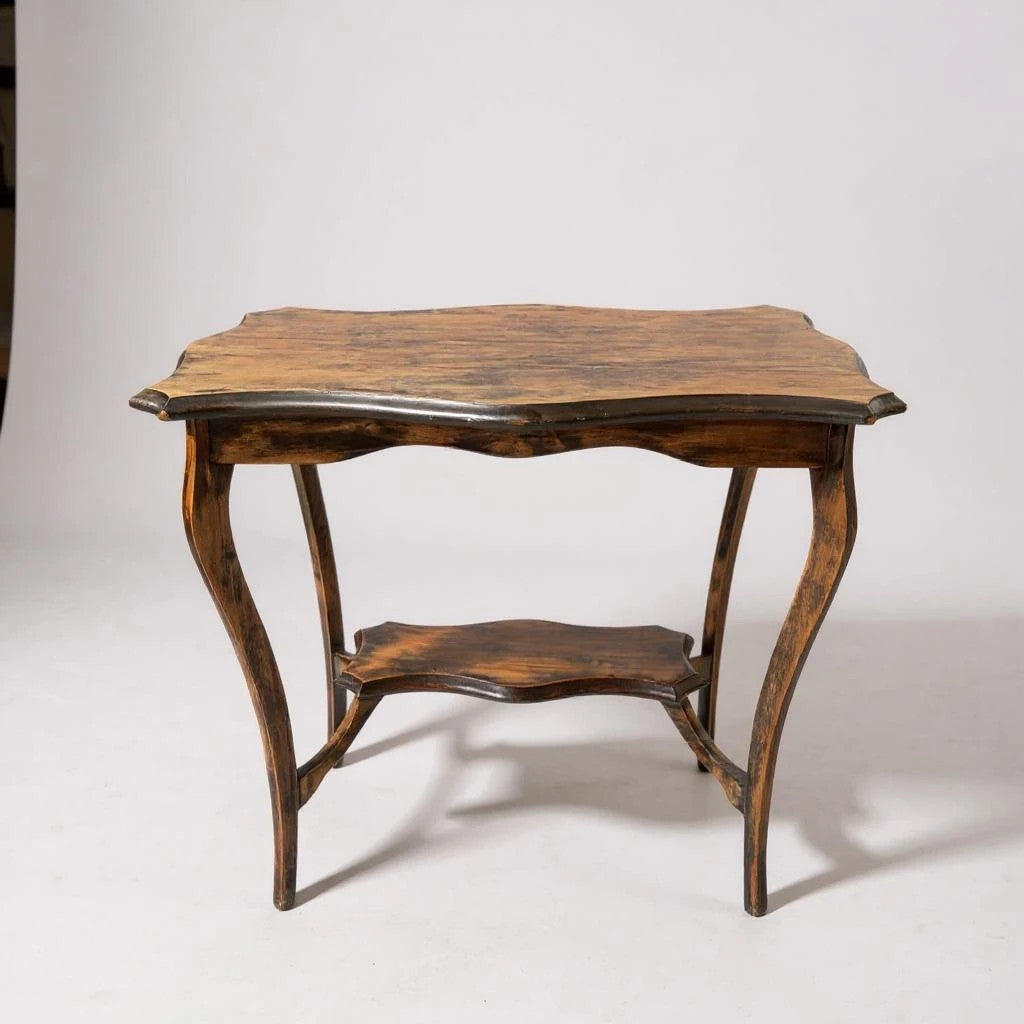 Antique Rustic French Side Table – Scalloped Edge & Cabriole Legs