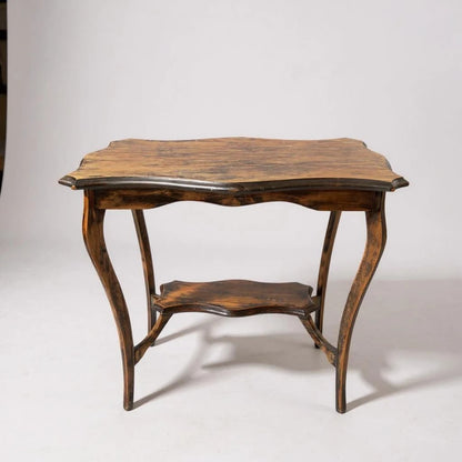 Antique Rustic French Side Table – Scalloped Edge & Cabriole Legs