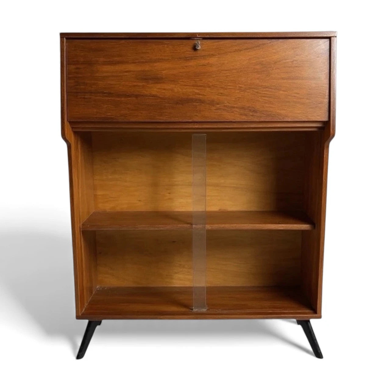 Mid-Century Teak Drinks Cabinet Bureau – Compact Writing Desk & Display Unit