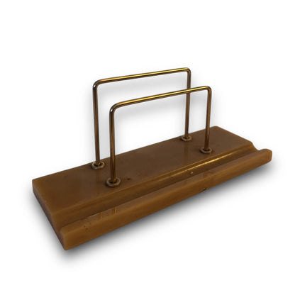 Mid Century Onyx and Brass Letter Holder