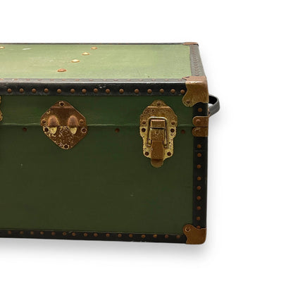 Mid Century green steamer costume trunk chest