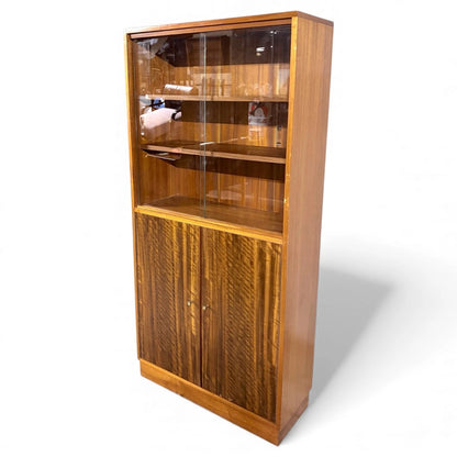 Mid-Century Bookcase | Teak And Walnut Cabinet With Sliding Glass Doors