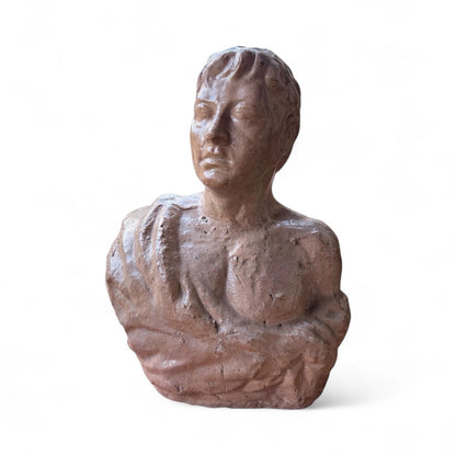 Mid Century Glazed Pottery Roman Bust – Vintage Emperor Sculpture