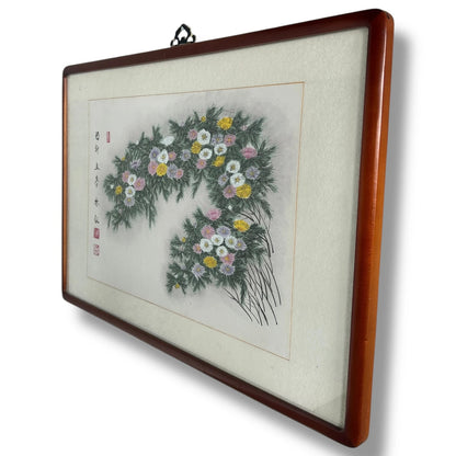 Mid Century Modern Imperial Chinese Floral Silk Painting