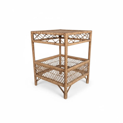 Vintage Bamboo Side Table | Square Rattan Accent Table