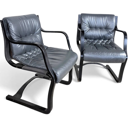 Vintage Lounge Chairs | Mid Century Armchairs with Black Stained Frames & Comfortable Seating