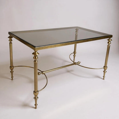 Mid Century Modern Old Hollywood Regency Smoked Glass and Brass Coffee Table