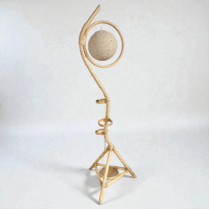 Bamboo Floor Lamp – Mid Century Vintage French Rattan Plant Stand With Tripod Base — view 2