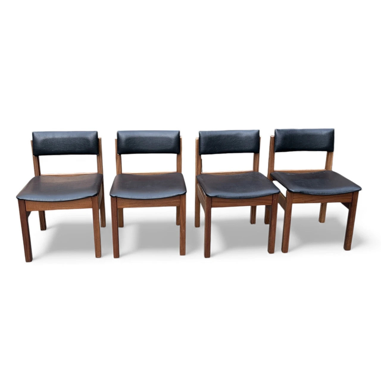 Set of 4 Danish Brutalist Dining Chairs | 1970s Black Vinyl