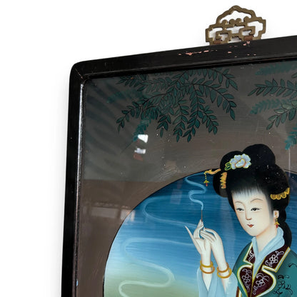 Vintage Chinese reverse glass painting picture frame