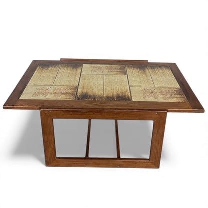 Mid-Century Teak & Tile Coffee Table – 1960s Sledge Base Design