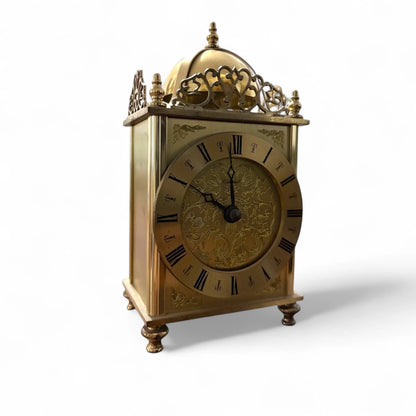 Vintage Brass Lantern Clock by Greenhall | Ornate Wind-Up Mantel Clock with Roman Numerals