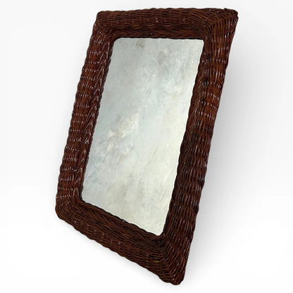 Antique Wicker Mirror – Rustic Wicker Framed Wall Art With Aged Glass