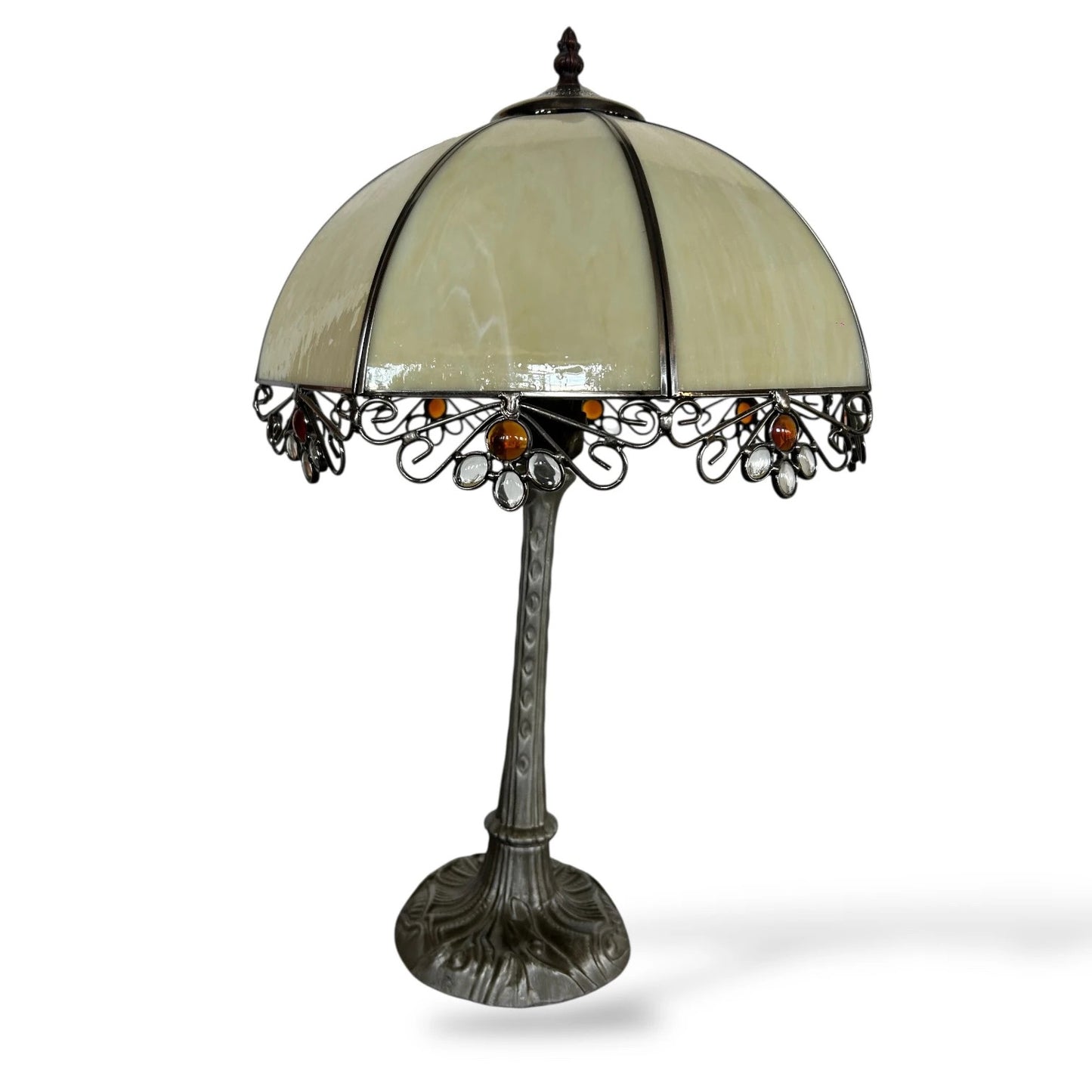 Vintage Tiffany Style Lamp – Stained Glass Table Lamp with Art Nouveau Metal Base