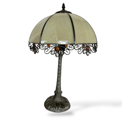 Vintage Tiffany Style Lamp – Stained Glass Table Lamp with Art Nouveau Metal Base