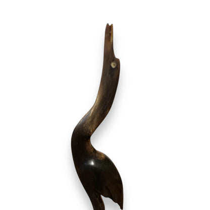 Mid Century Hand Carved Buffalo Bone Crane Statue